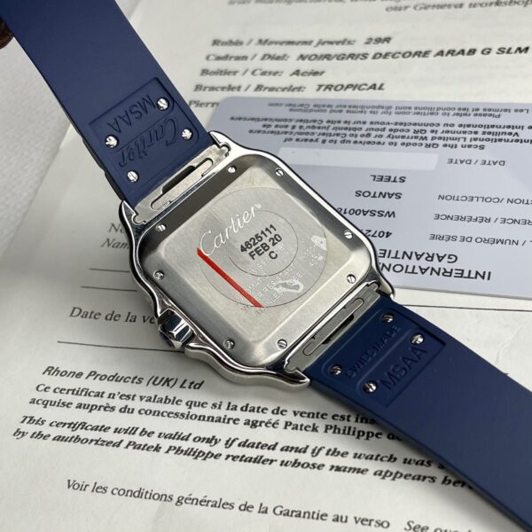 Montre Cartier Santos WSSA0030, cadran bleu, bracelet en caoutchouc, 39,8 mm