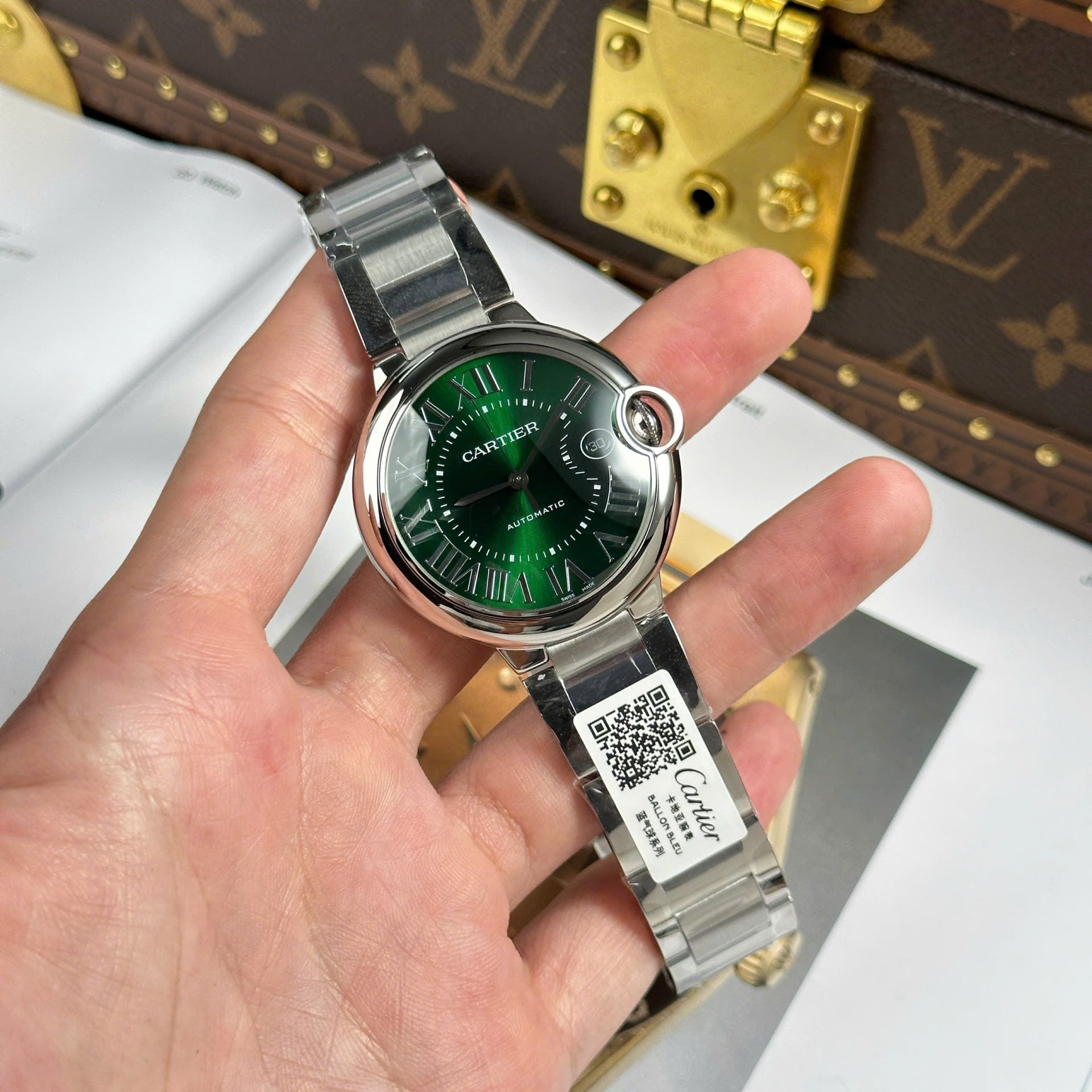 Montre Cartier Ballon Bleu Cadran Vert Fil Métal 40 mm