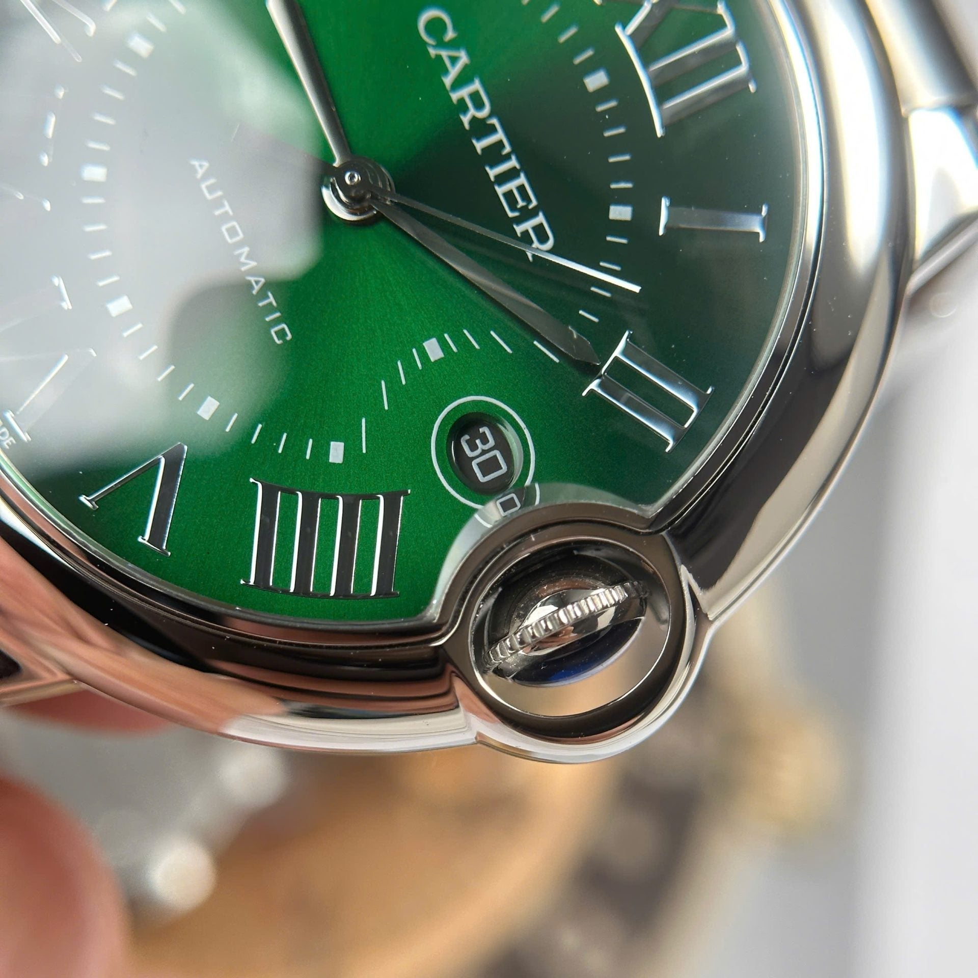 Montre Cartier Ballon Bleu Cadran Vert Fil Métal 40 mm