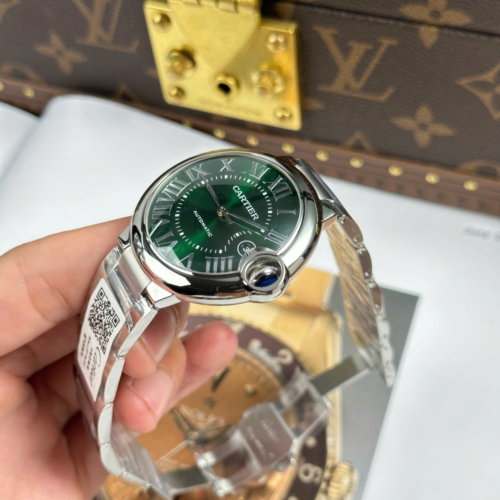 Montre Cartier Ballon Bleu Cadran Vert Fil Métal 40 mm