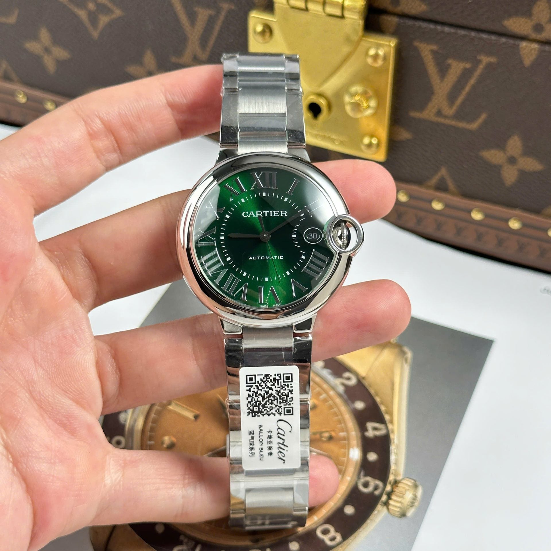 Montre Cartier Ballon Bleu Cadran Vert Fil Métal 40 mm