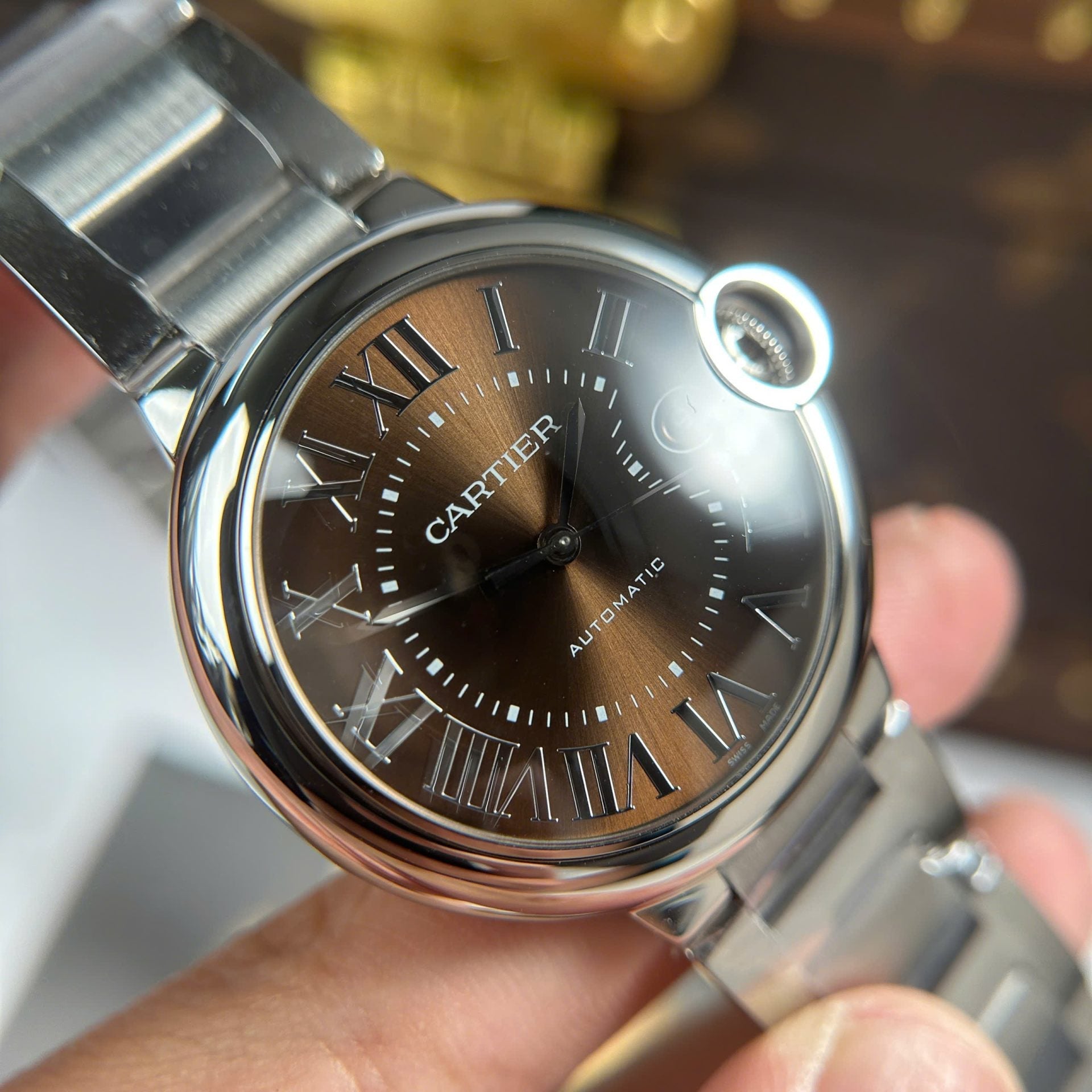Montre Cartier Ballon Bleu Cadran Marron Fil Métal 40 mm