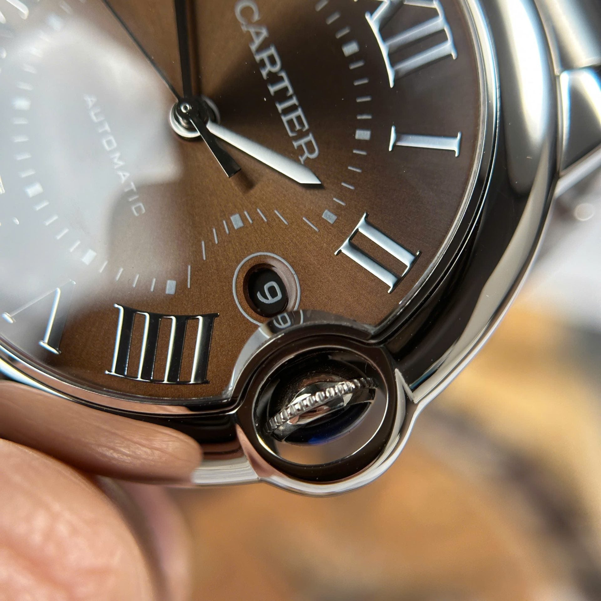 Montre Cartier Ballon Bleu Cadran Marron Fil Métal 40 mm