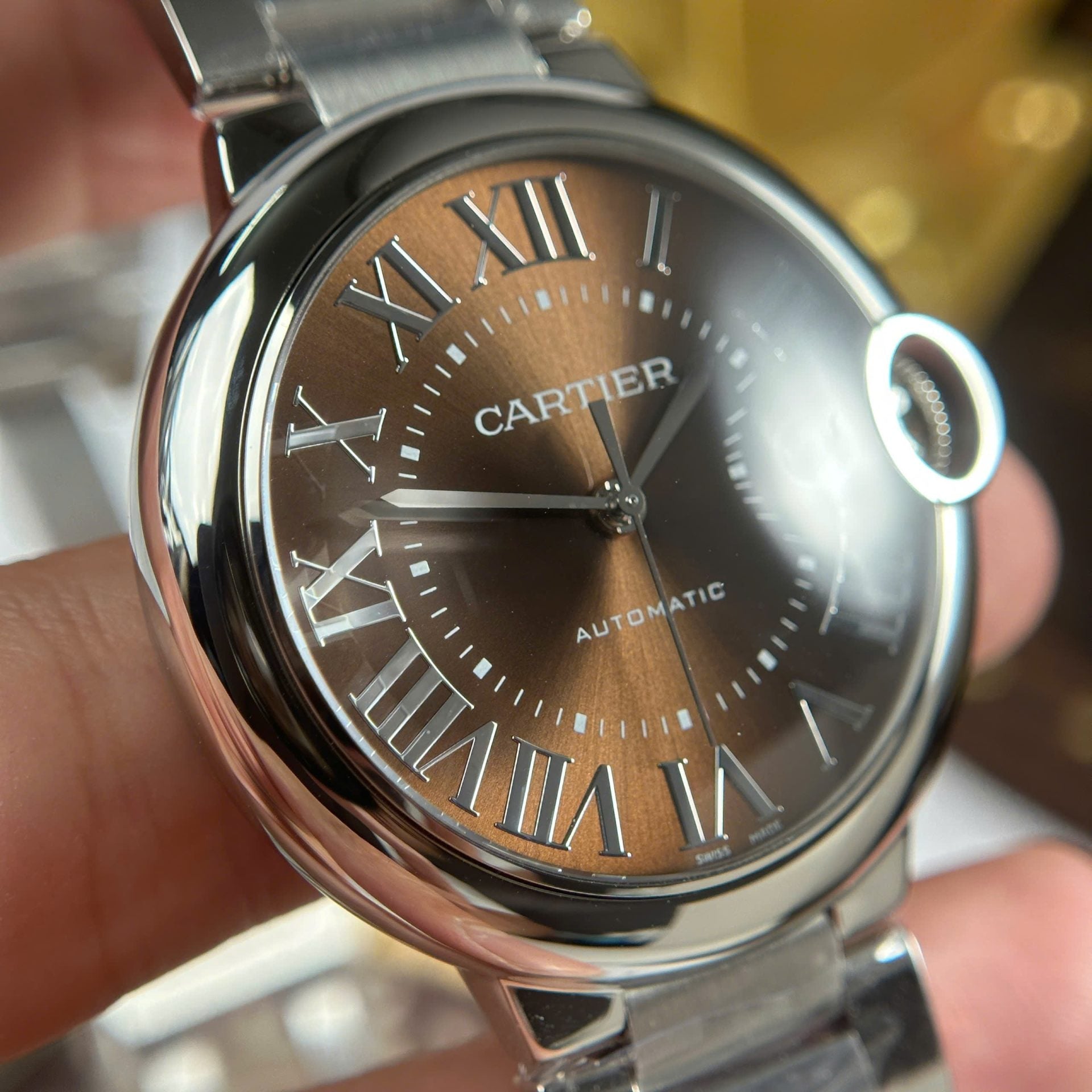 Montre Cartier Ballon Bleu Cadran Marron Fil Métal 40 mm