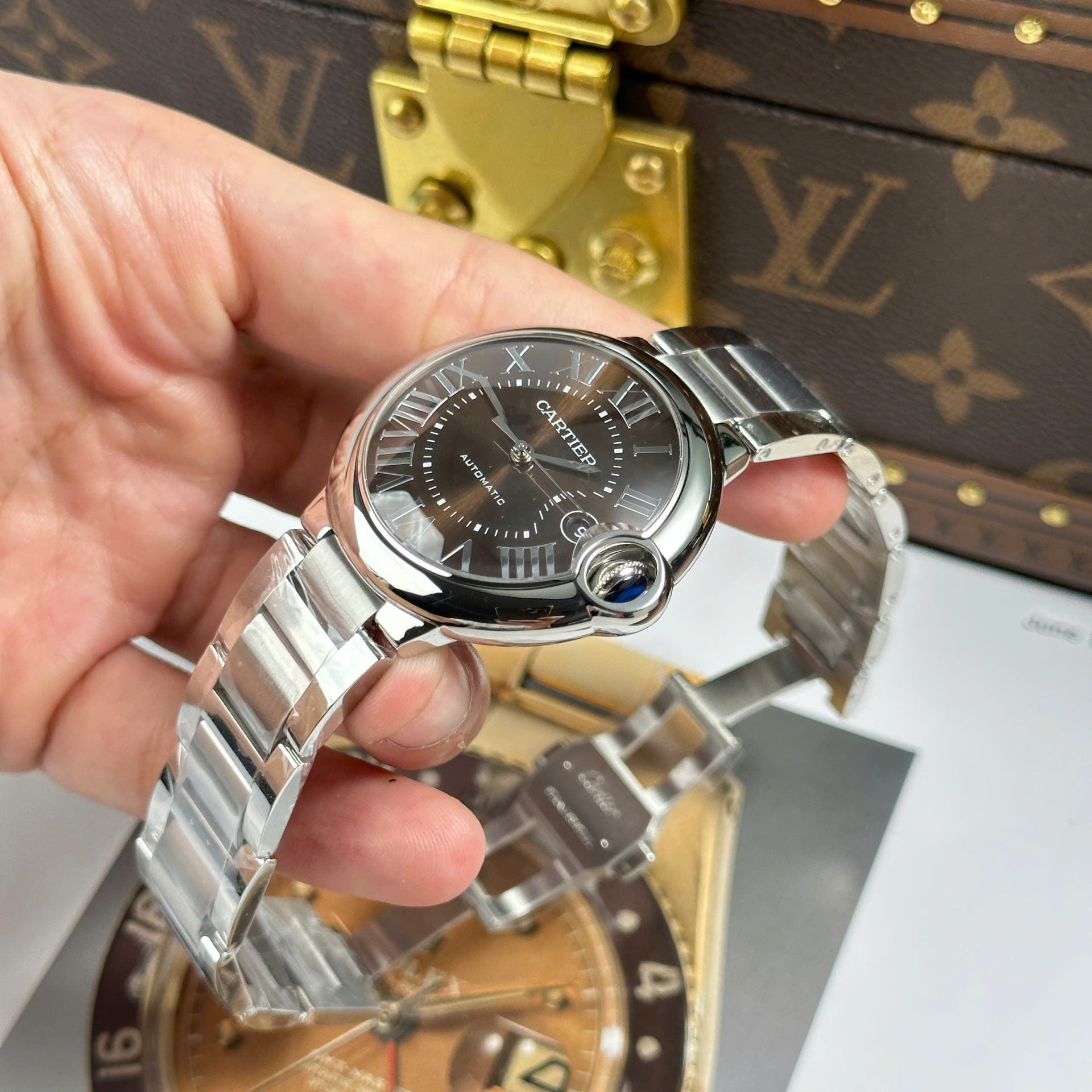 Montre Cartier Ballon Bleu Cadran Marron Fil Métal 40 mm