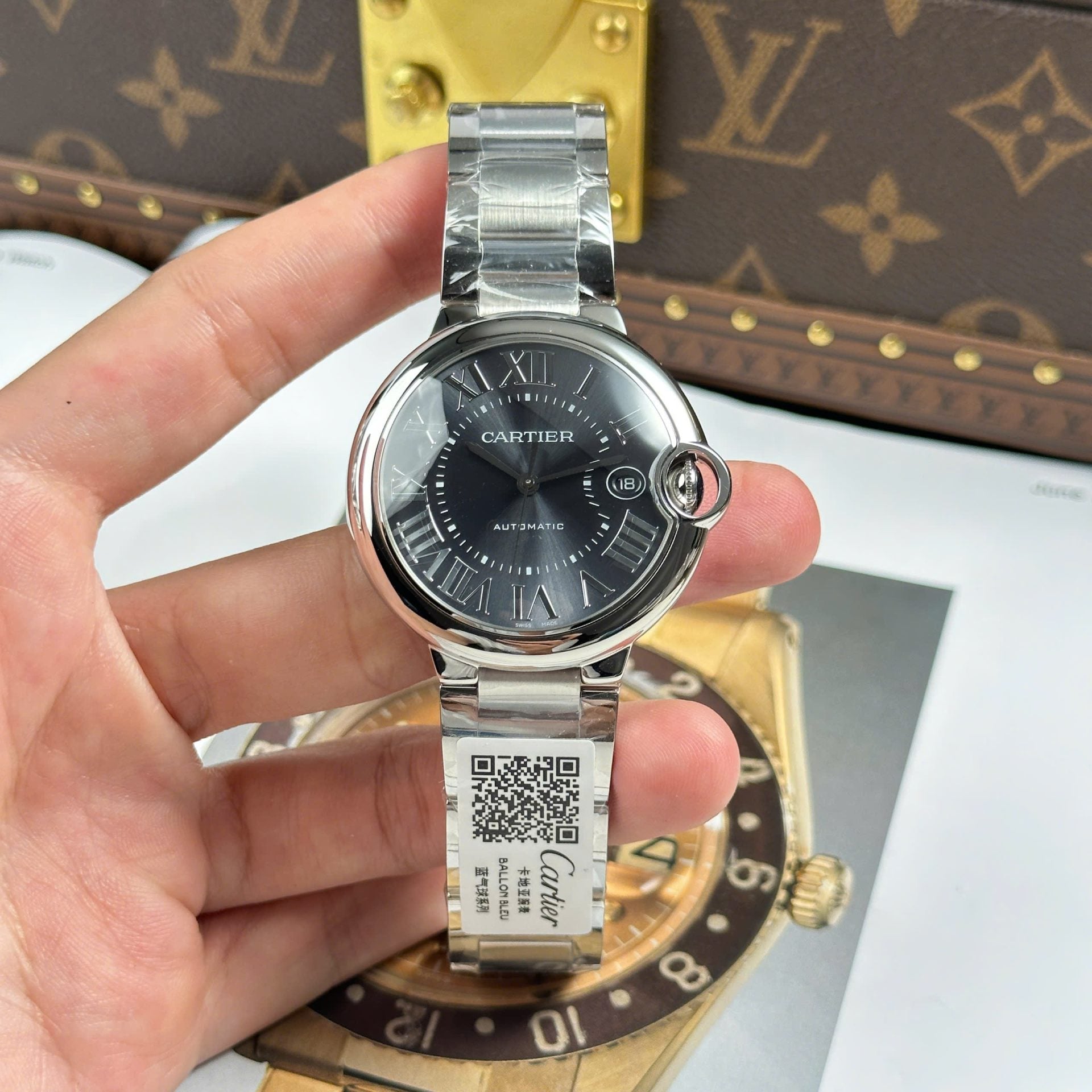 Montre Cartier Ballon Bleu Cadran Gris Fil Métal 40 mm