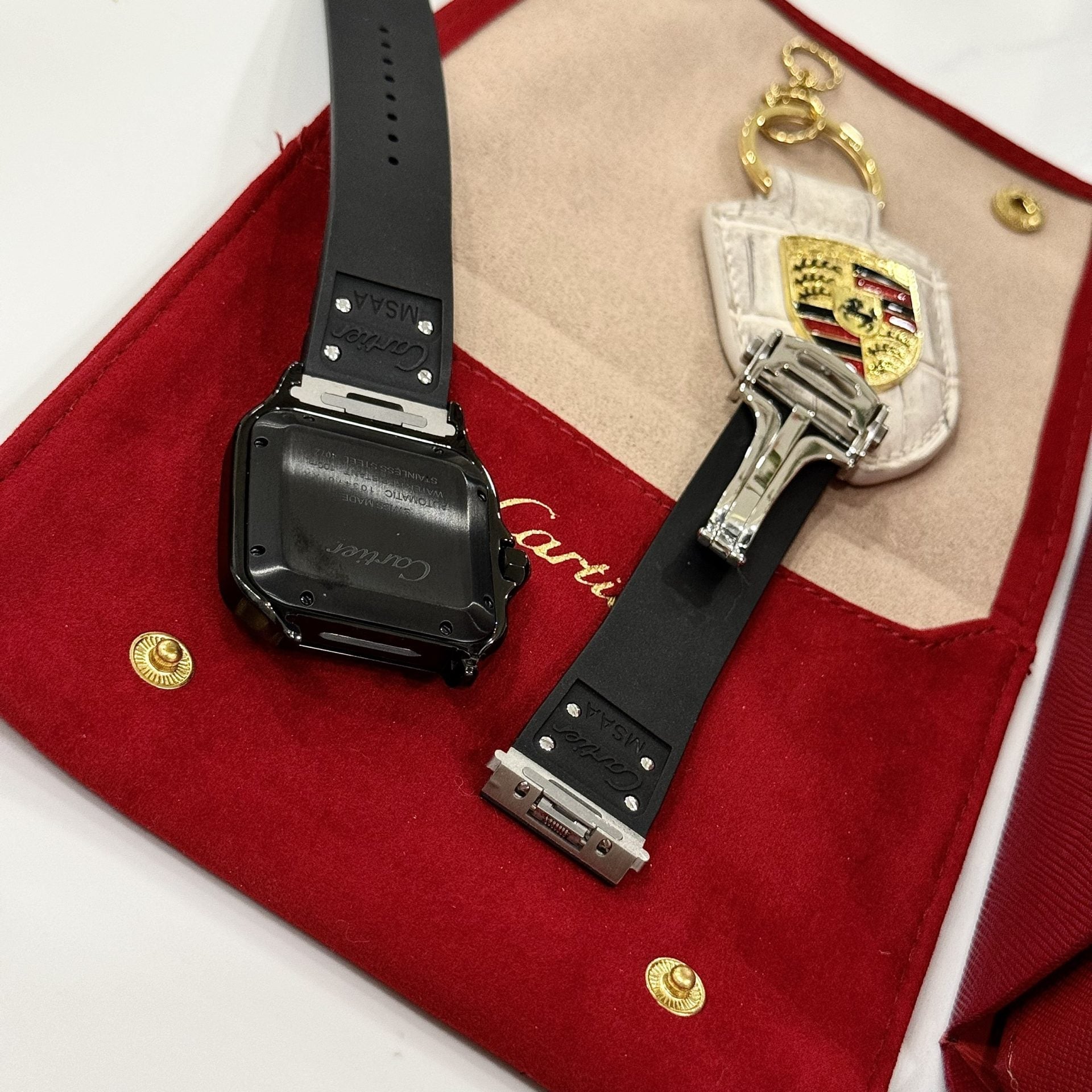 Cartier Santos WSSA0039 Schwarzes Kautschukarmband 39,8 mm