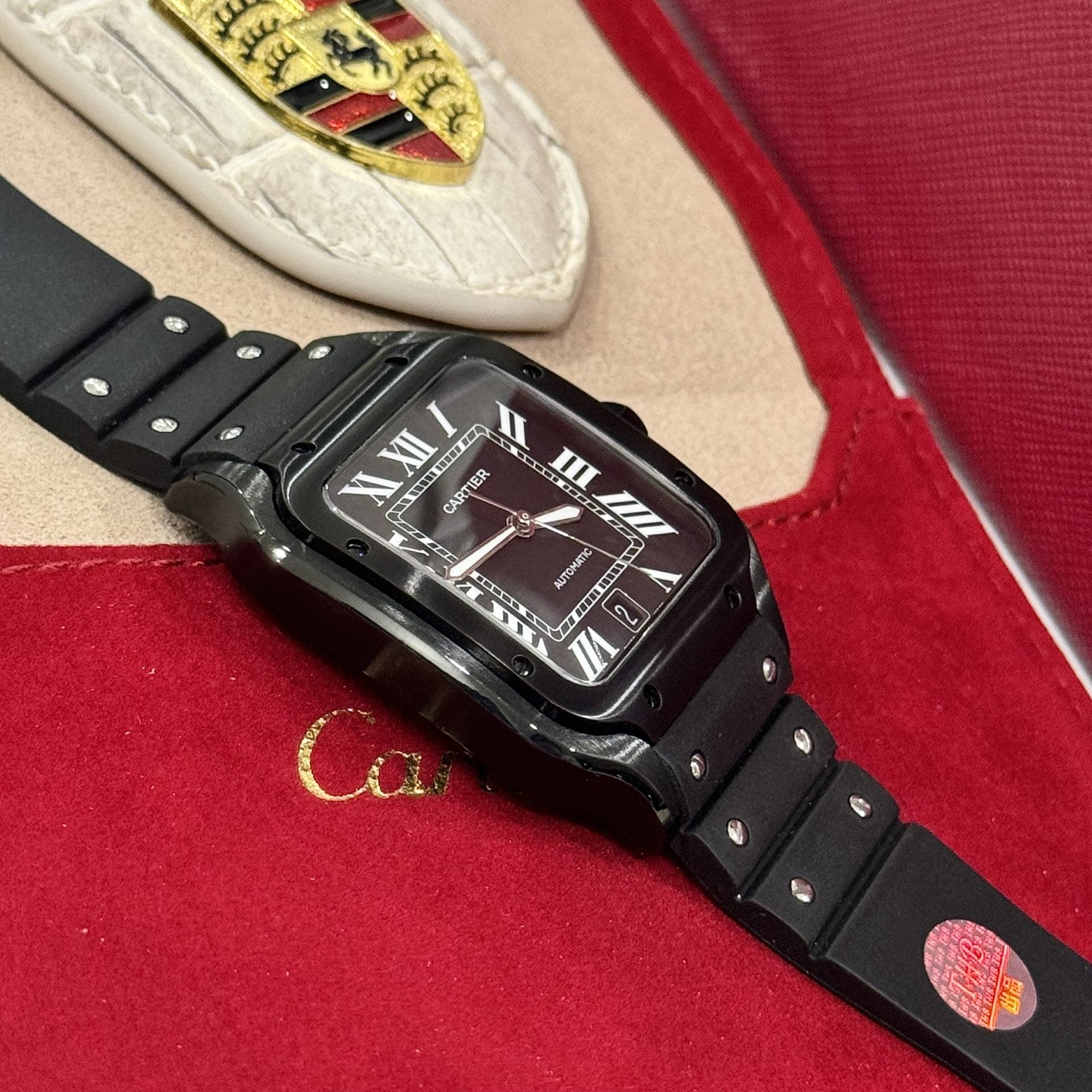Cartier Santos WSSA0039 Schwarzes Kautschukarmband 39,8 mm