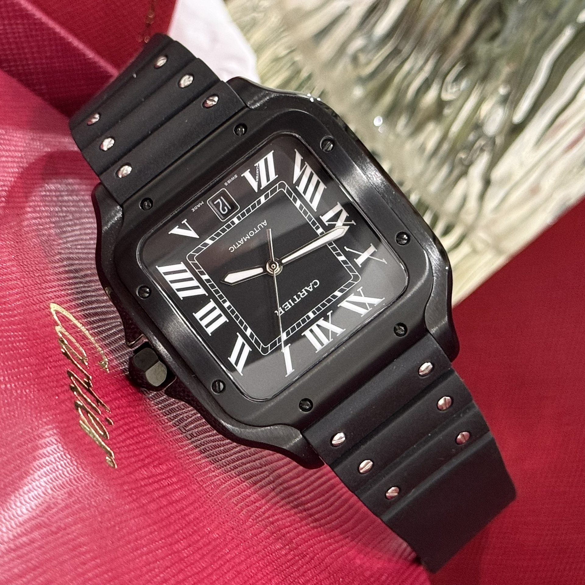 Cartier Santos WSSA0039 Schwarzes Kautschukarmband 39,8 mm