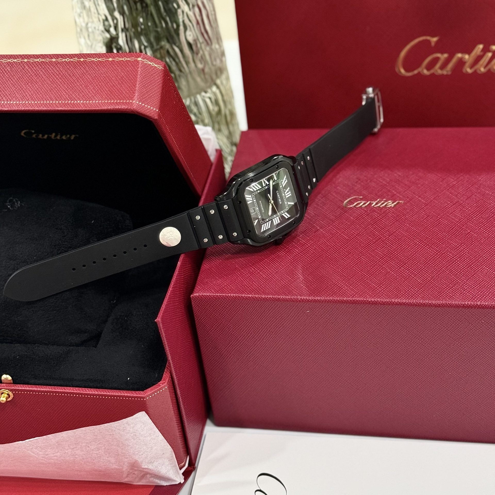 Cartier Santos WSSA0039 Schwarzes Kautschukarmband 39,8 mm