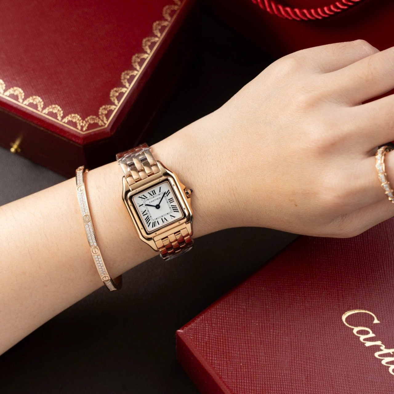 Cartier Panthère W2PN0007 Cadran blanc Or rose 27 x 37 mm