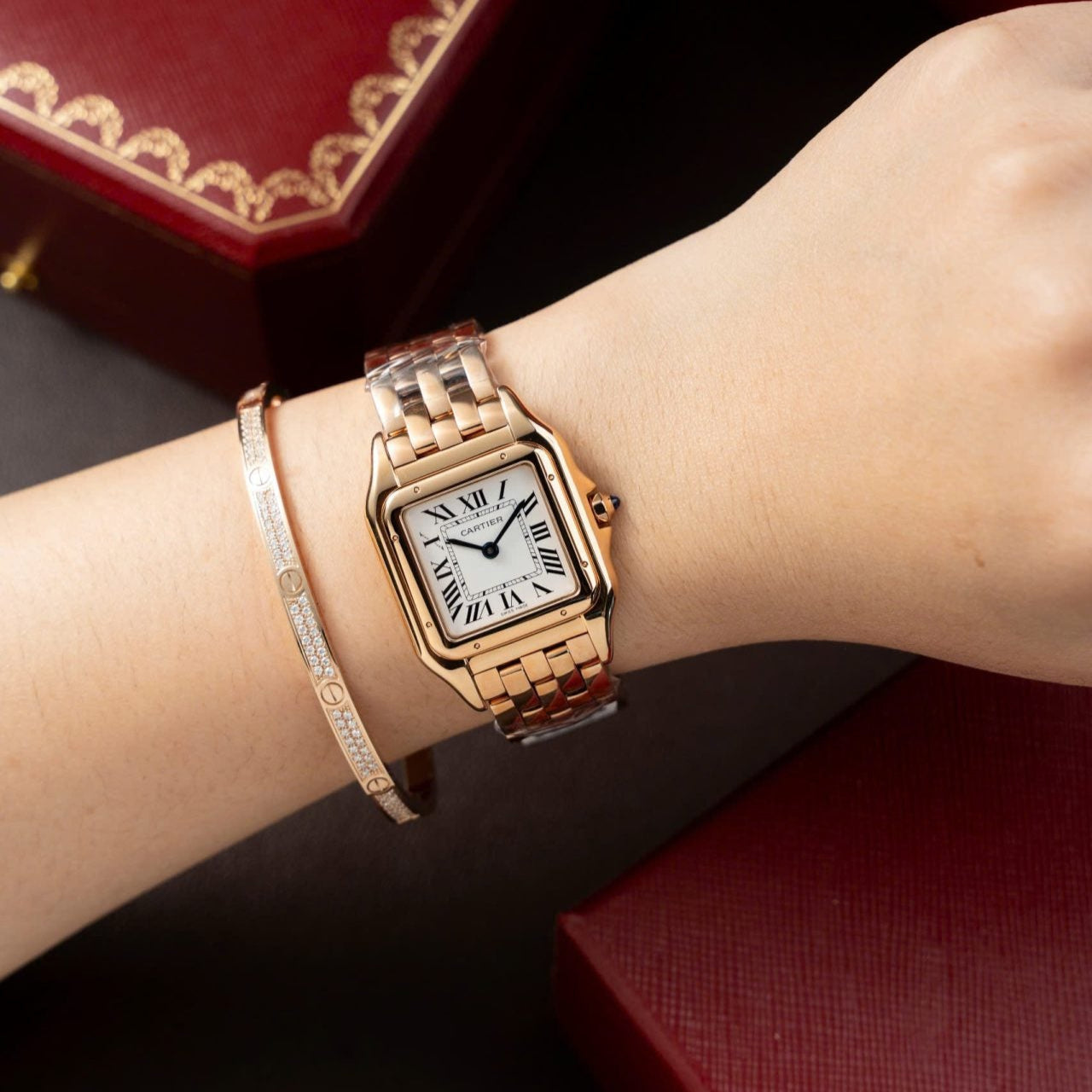 Cartier Panthère W2PN0007 Cadran blanc Or rose 27 x 37 mm