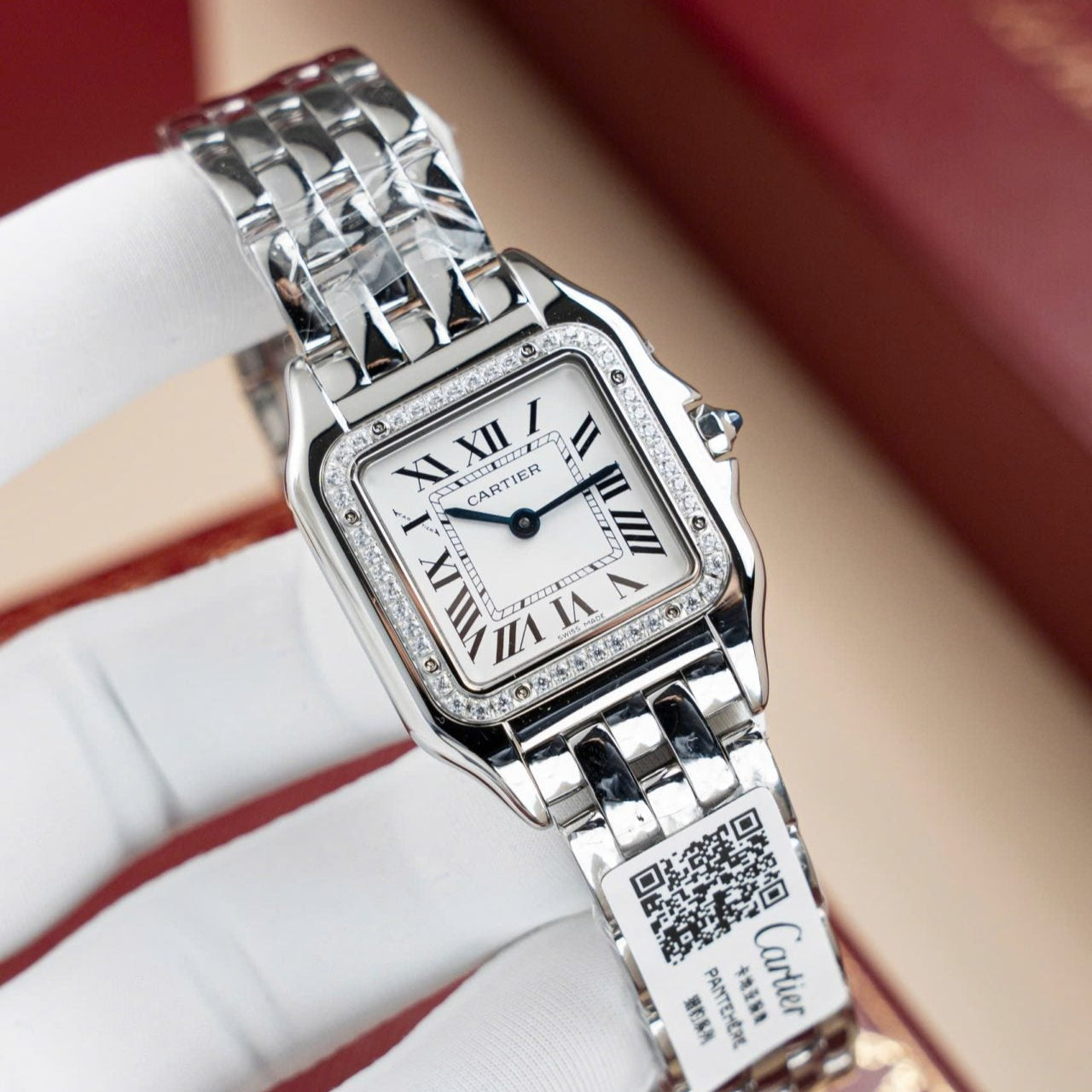 Montre Cartier Panthère W2PN0007, cadran blanc, fil métallique, 27 x 37 mm