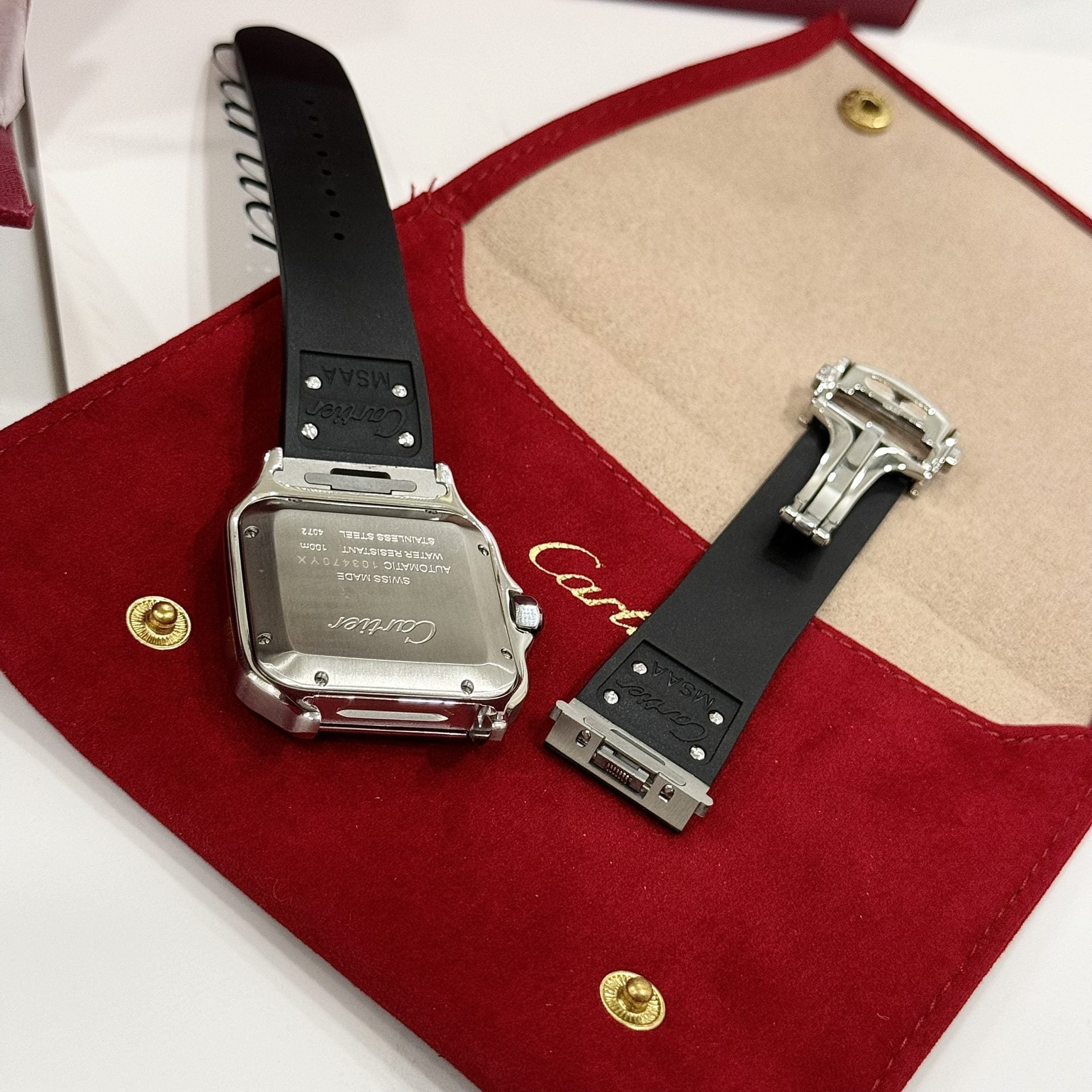 Montre Cartier Santos WSSA0061 avec cadran vert et bracelet en caoutchouc, 39,8 mm