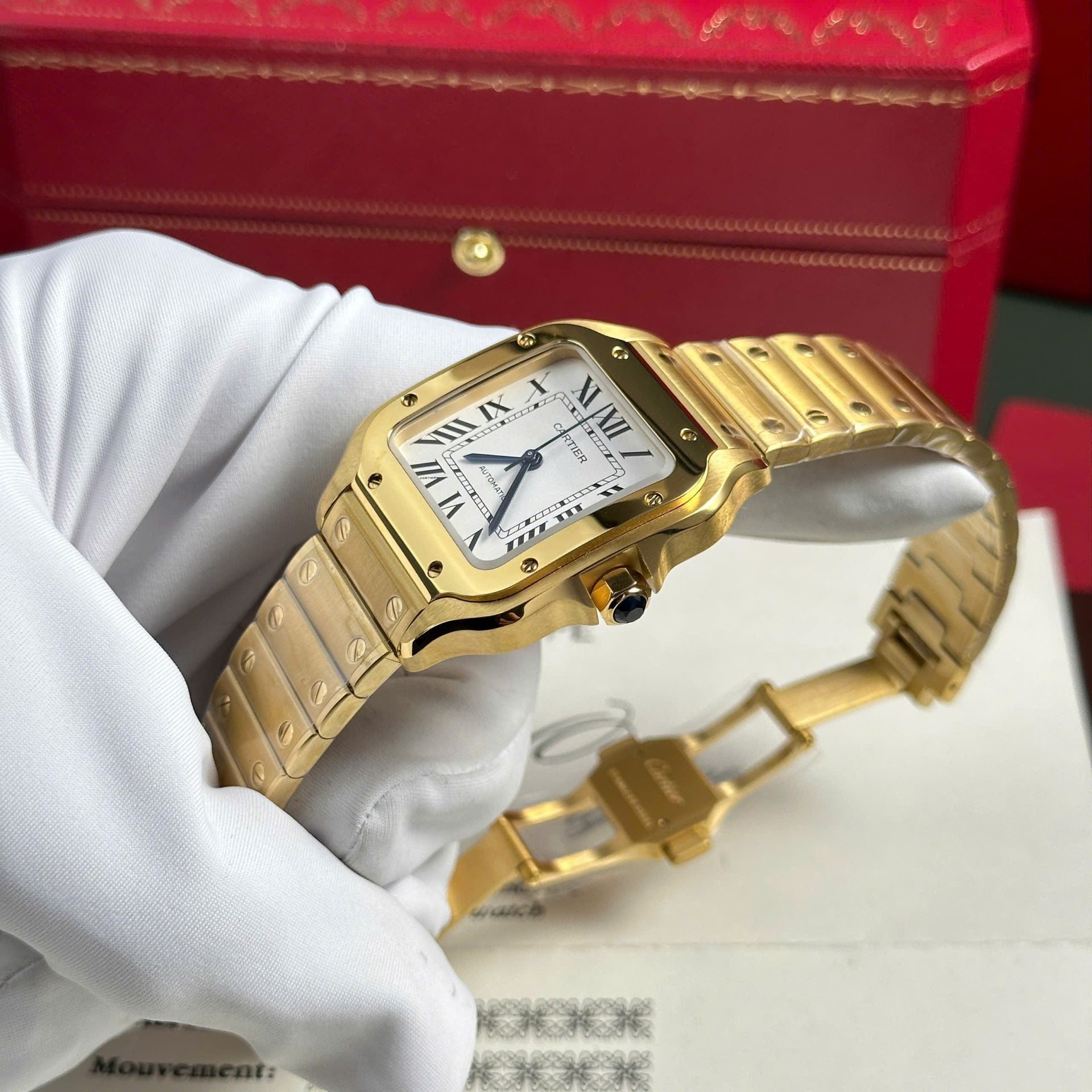 Montre Cartier Santos pour femme, cadran blanc, 35,2 mm