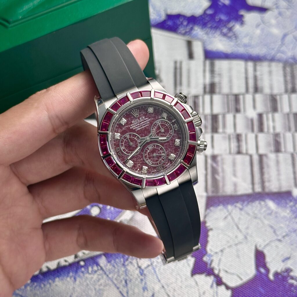 Rolex Daytona 116519 Cadran Rubellite Bracelet en caoutchouc 40 mm