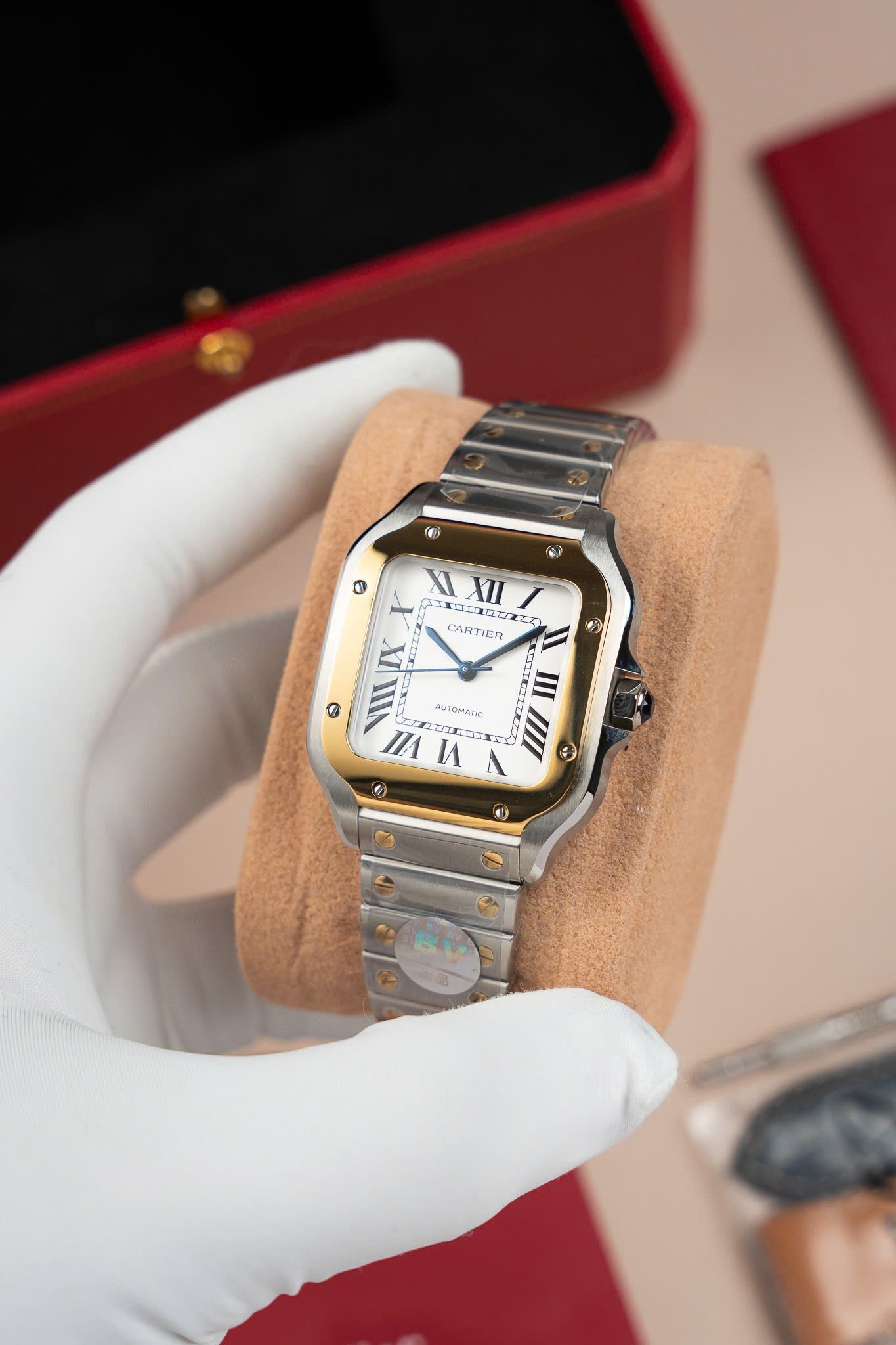Cartier Santos WSSA0007 Demi Cadran Jaune Blanc 35 mm