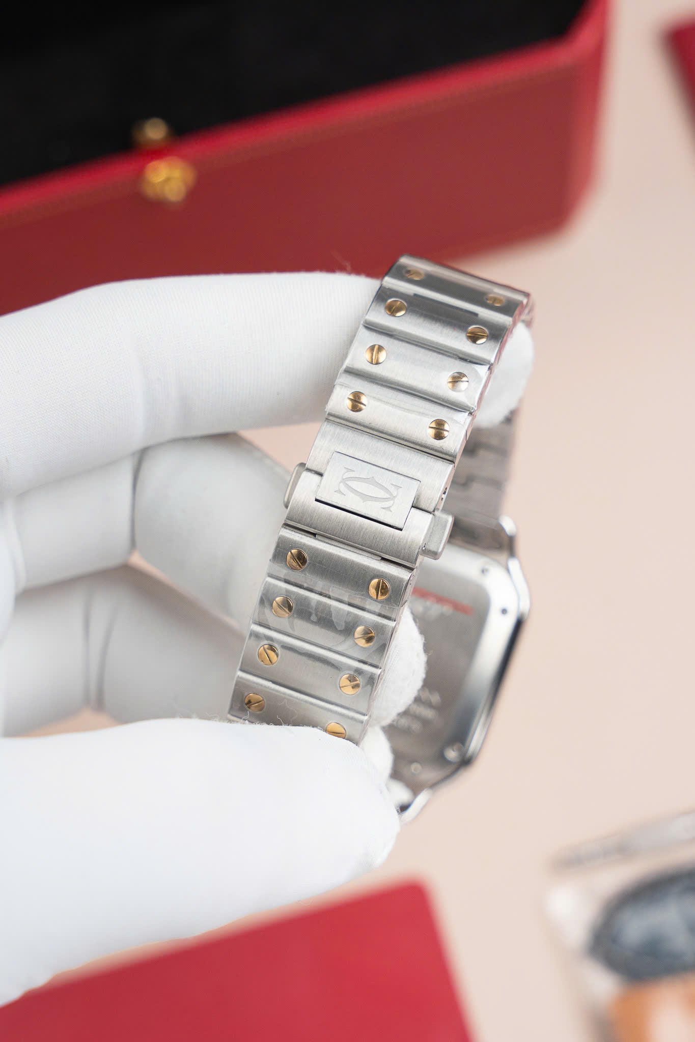 Cartier Santos WSSA0007 Demi Cadran Jaune Blanc 35 mm