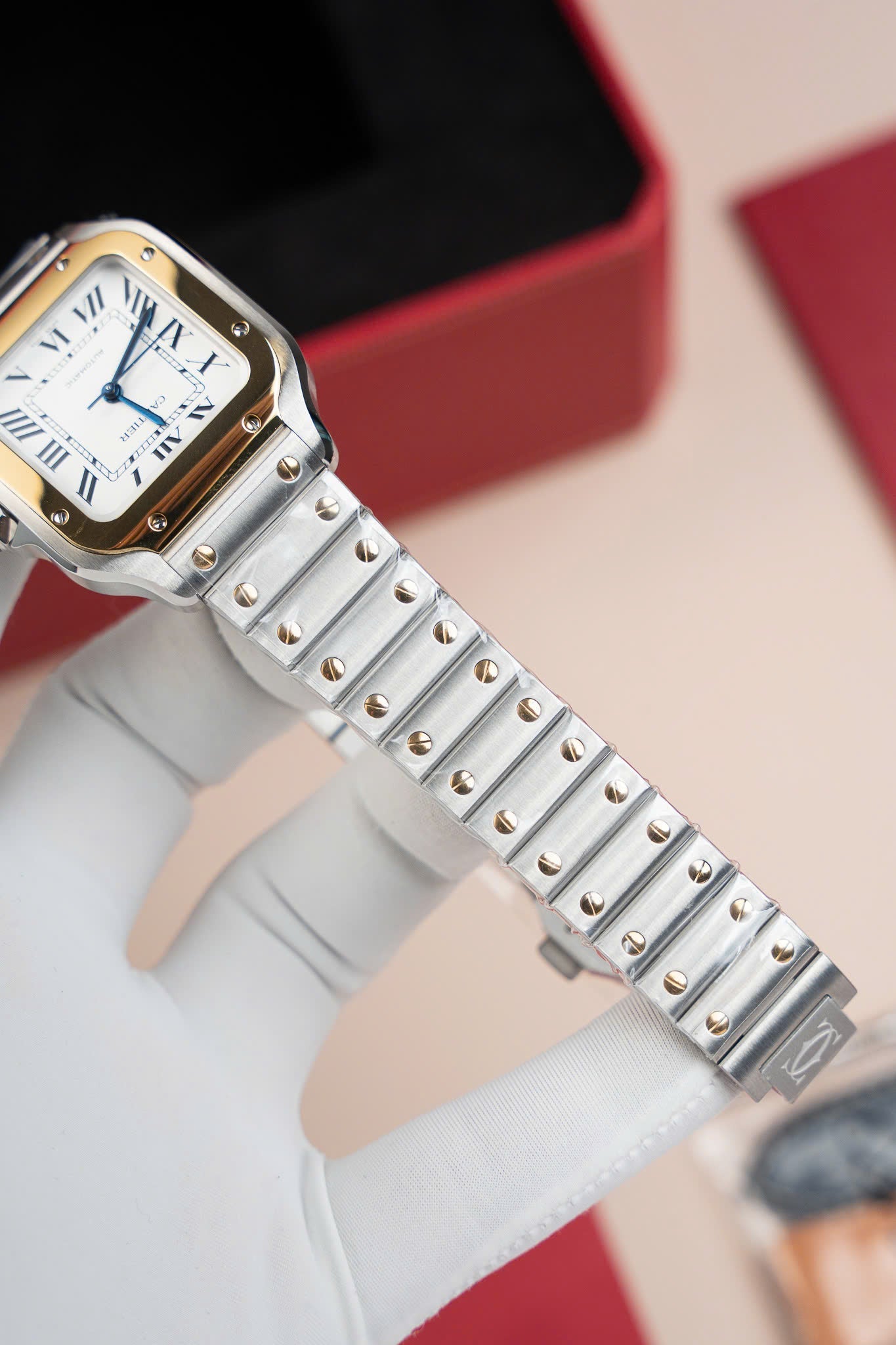 Cartier Santos WSSA0007 Demi Cadran Jaune Blanc 35 mm