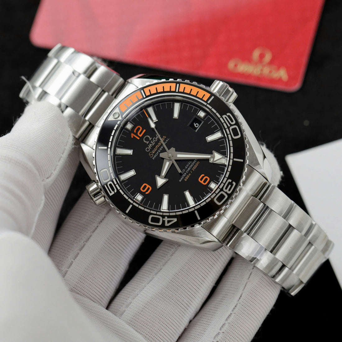 Omega Planet Ocean Stahlarmband schwarzes Zifferblatt 43,5 mm